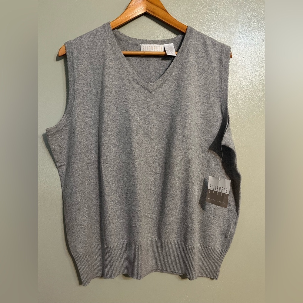 Elizabeth Sport Vintage Cotton Nylon Cashmere Gray Sleeveless Sweater Vest XL